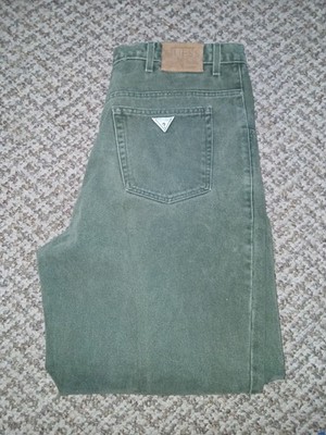 Vtg 90s GUESS Faded Tapered Jeans 40 USA Baggy Green Vintage See Pics 