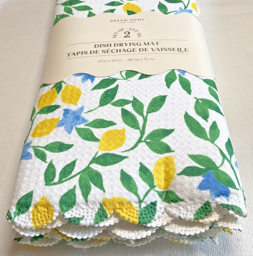 DREAM HOME DISH DRYING MATS (2 ) 15 X 20 LEMONS FLORAL 100% POLYESTER NIP - Picture 2 of 3