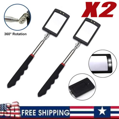 #ad Inspection Mirror LED Lighted Mechanic Telescoping illuminate Swivel Extendable $85.23
