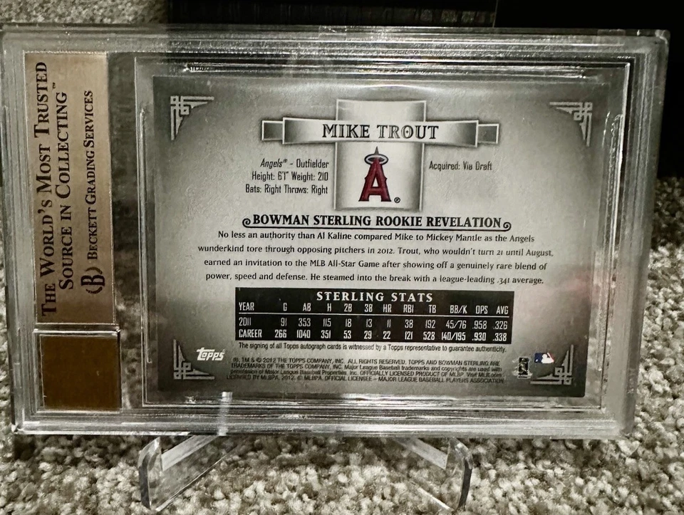 2012 Mike Trout Bowman Sterling Auto BGS 9.5 Angels - Image 2 of 2
