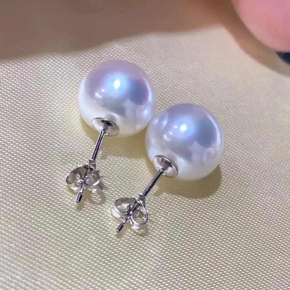 Preciosos aretes de perlas redondas blancas del Mar del Sur AAAAA de 10-11 mm en platino de 14 k Foto 2 de 4