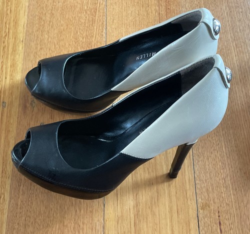 Women’s Karen Millen Peep Toe Nude/ Black Heels Size 37 - Picture 2 of 4