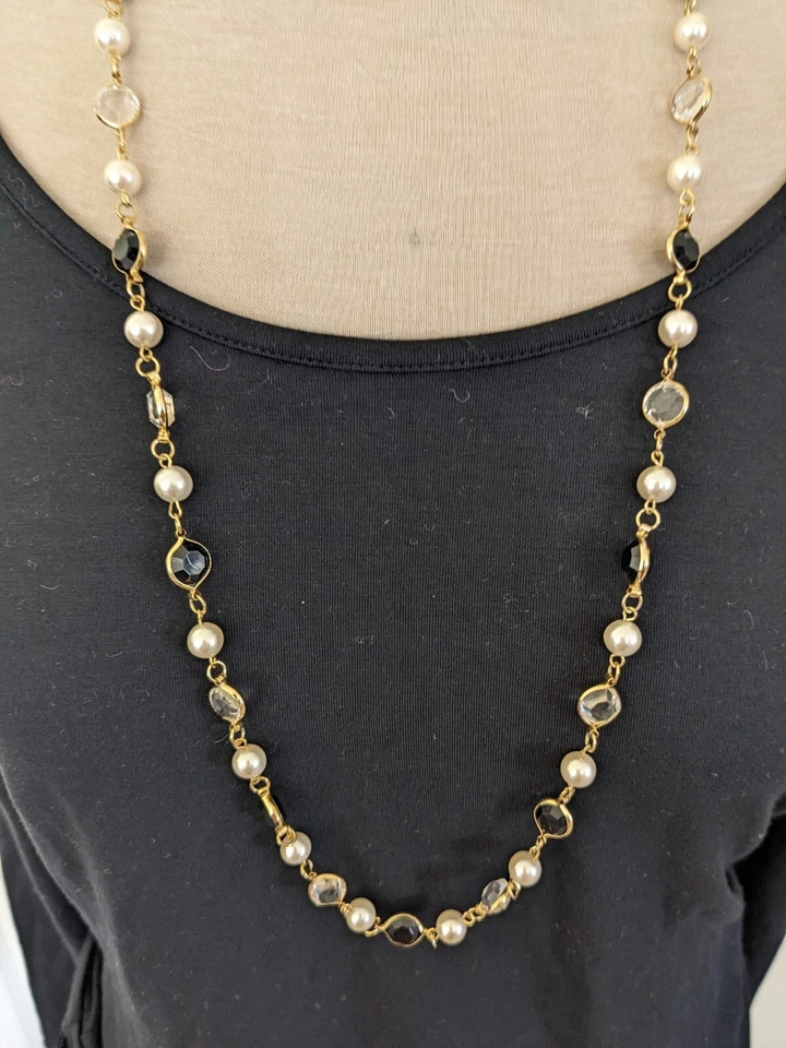 Безель комплект черный и прозрачный кристалл или люцит цепочка ссылка жемчуг ожерелье 41 см - Изображение 2 из 4