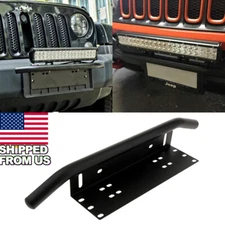 Bull Bar Black Front Bumper License Plate Mount Bracket Led Work Light Holder