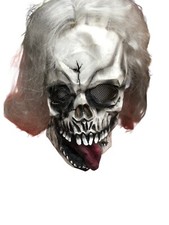 SKULL MASK WITH HAIR. HALF HEAD MASK .LATEX . ADULT SIZE.