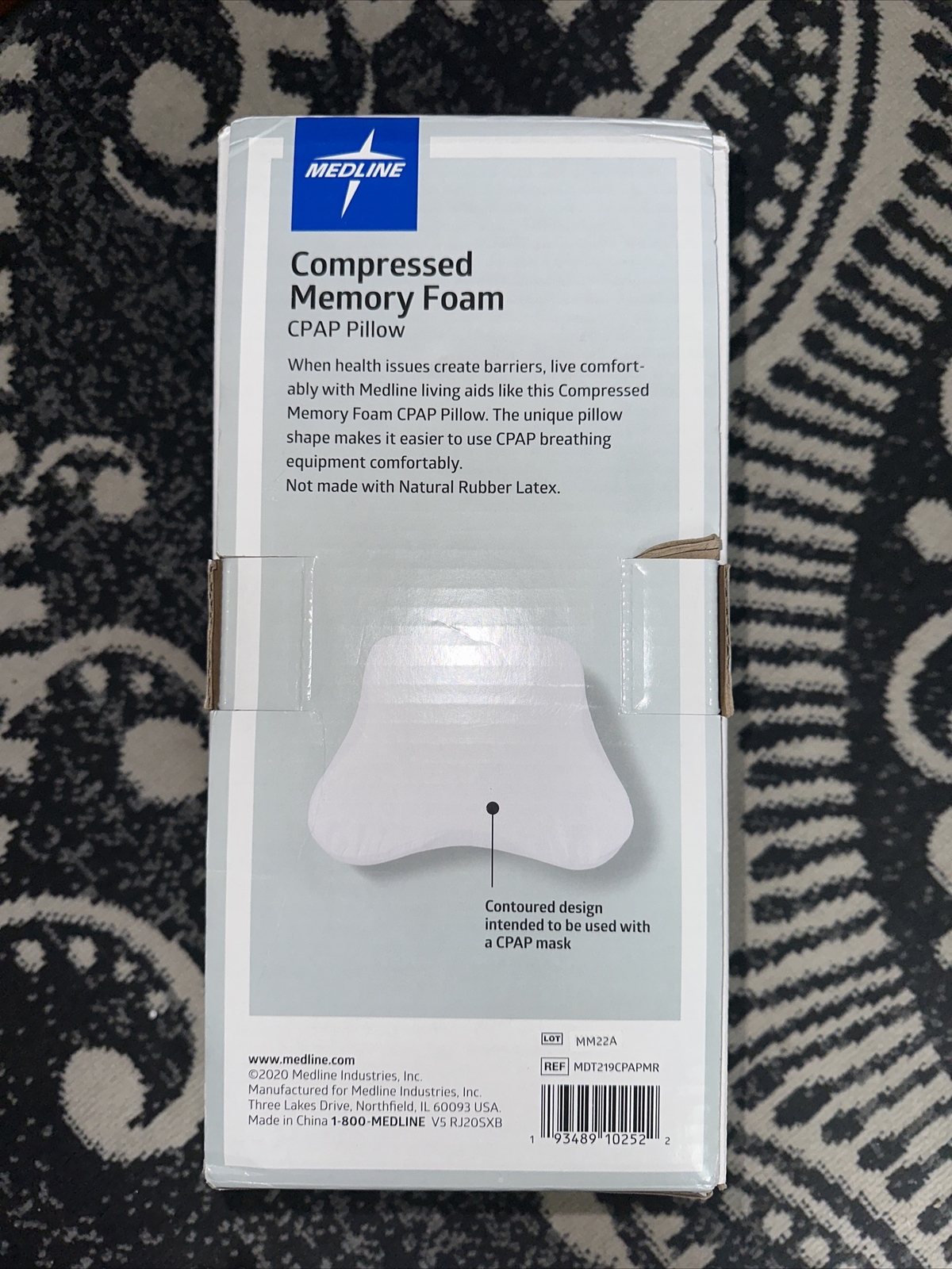 Medline CPAP Pillow Compressed Memory Foam CertiPURUS For Use With