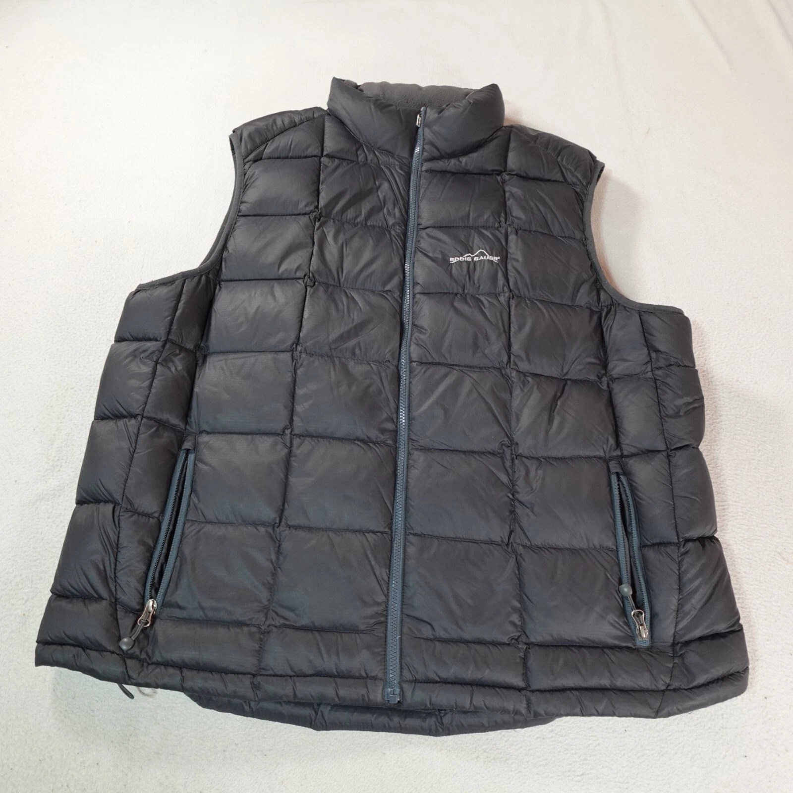 Eddie Bauer Down Vest Mens 2XL XXL Gray 800 Fill Power Goose Puffer 365