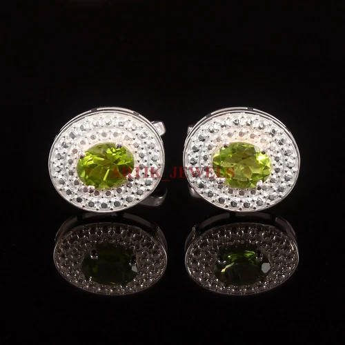 Natürlich Peridot Edelstein Mit 925 Sterlingsilber Manschettenknopf #4199