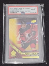 2022 UD Team Canada Juniors Connor Bedard Prospectus Momentous Yellow /149 PSA 8