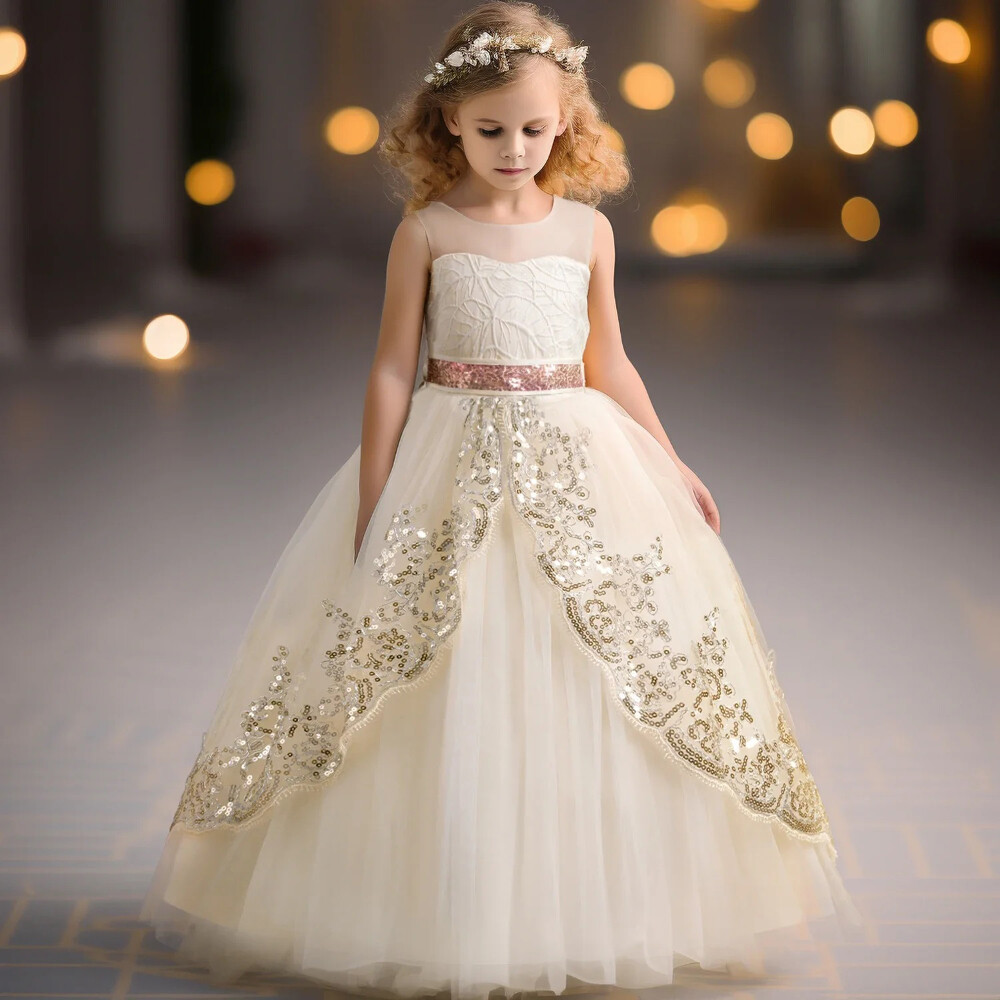 golden parnassus dress code Sleeveless Gold Sequin Top Tulle Pretty Flower Girl Dresses With Bow, –  Dairy Bridal main image 0