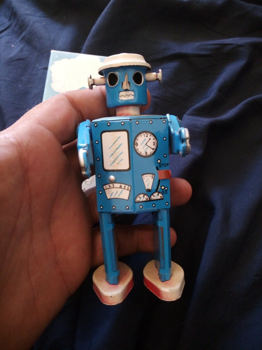Robot - Robot Marcheur Mécanique En Tôle - Cragstan Mr. Atomic  Ha Ha Toy  Bleu P Image 309562 Grande