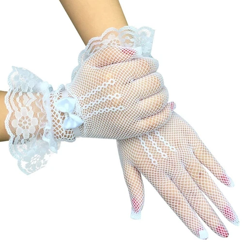 Guantes de malla con moño de encaje transparentes guantes elegantes de boda para graduación un par - Imagen 3 de 8
