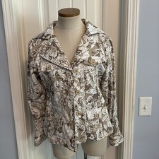 New CHICOS 1 Medium - 8 Tan Neutral Floral Print Blazer Jacket Cottagecore
