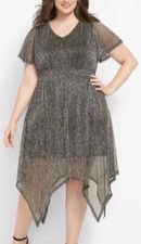 NWT Lane Bryant Silver Metallic Holiday Grecian Shark Bite Dress Plus Size 26/28