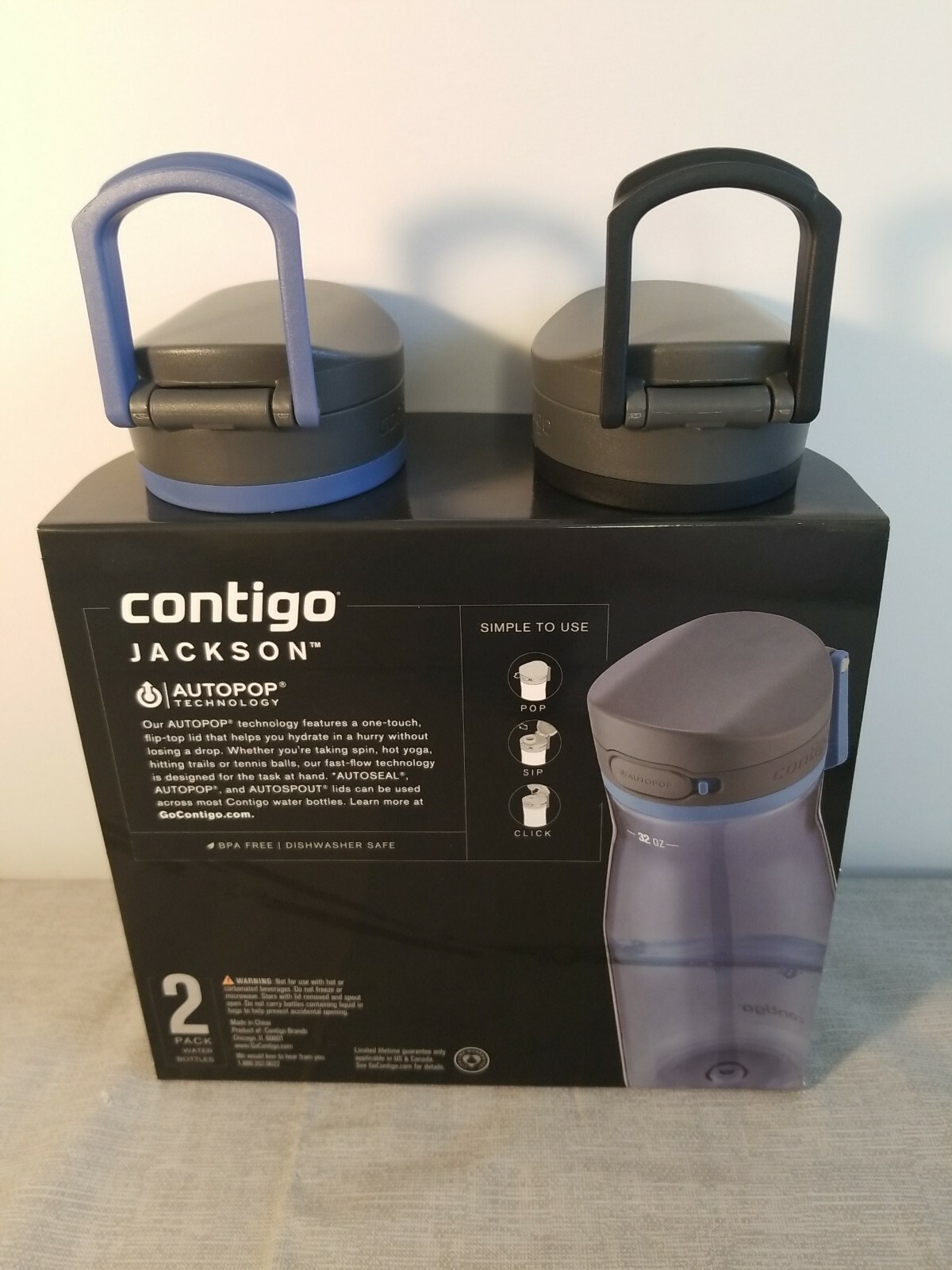 Contigo 32 oz. Jackson 2 Pack Water Bottles with AutoPop Leak Proof Lid BPA Free