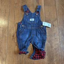 NWT Girls Osh Kosh B'Gosh Denim Overalls Bibs Plaid Lining Ruffles sz 3M