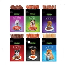 3 Dog Stick Snack Food Treats Puppy Pet Meat Bacon Beef Salami Salmon Milk Prama