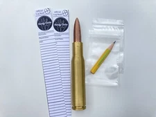 FAKE Bullet Geocaching Container .50 BMG CAL Ammo Geocache W/Logs, Pencil, Bags