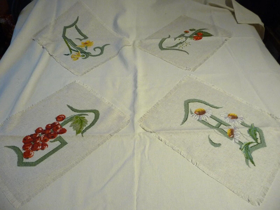 Nappe metis  avec applications + 11 Serviettes brodées initiales - Photo 3/4