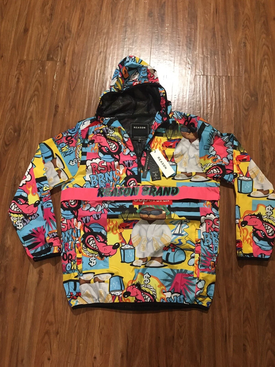REASON BRAND PULLOVER JACKET 1/4 Zip Superstar Bear Hooded Size L