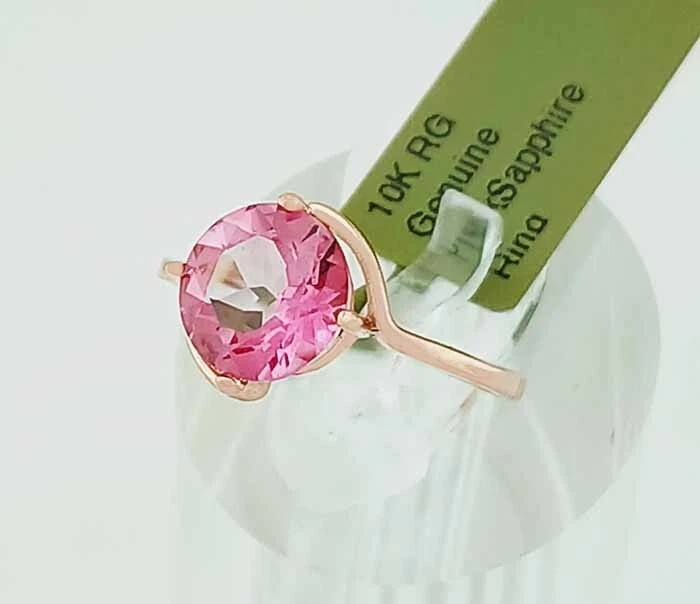 ANILLO SOLITARIO ZAFIRO ROSA GENUINO 2,55 quilates oro rosa 10K - Certificado gratuito Foto 3 de 4