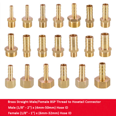 Brass Straight Barbed Hose Connector Male/Female BSP to Water Air Fuel Tubing