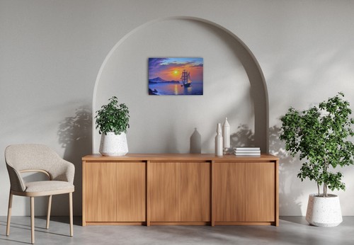 Paesaggio marino dipinto olio su tela,arte murale,"Baia del mare" - Foto 11 di 13