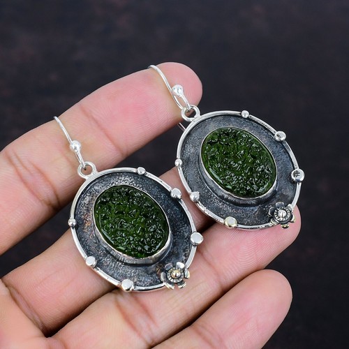 Valentines Deal Moldavite Gemstone Sterling Silver Dangling New Earrings Jewelry - Picture 3 of 7