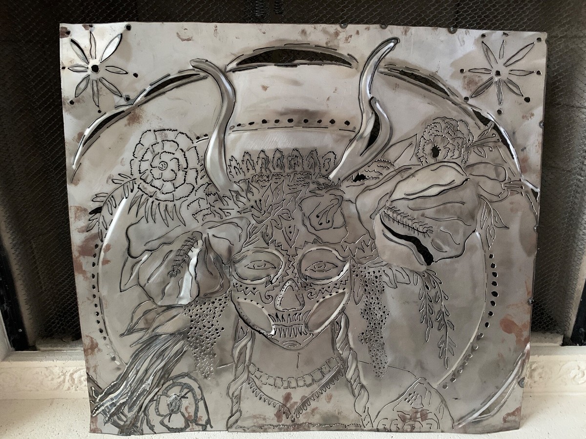 Sugar Skull Metal Wall Art Punched Perforated She Devil Female