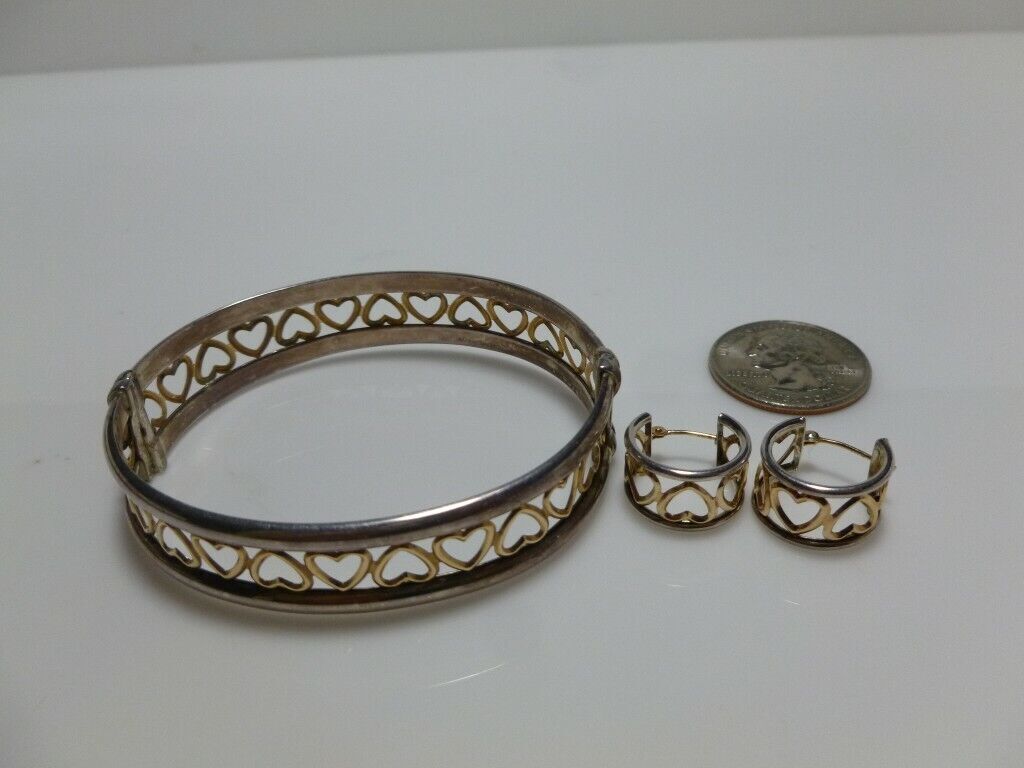 STERLING SILVER 14K SOLID GOLD HEART EARRINGS HIN… - image 4