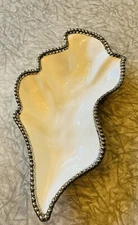 Pampa Bay Salerno Porcelain Leaf Shape Serving Piece, White/Silver Glossy EUC
