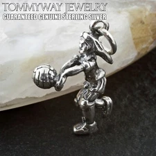 Genuine 925 Sterling Silver Girl Women Volleyball Player Athlete Charm Pendant