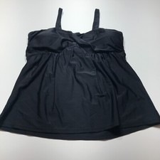Black Swim Tankini Top Gathered Twist Front Padded Built-In-Bra Womens Size XL