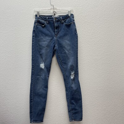 RSQ Jeans 7 w 28 Super High Rise Jegging BLUE Stretch Destroyed Distressed Torn