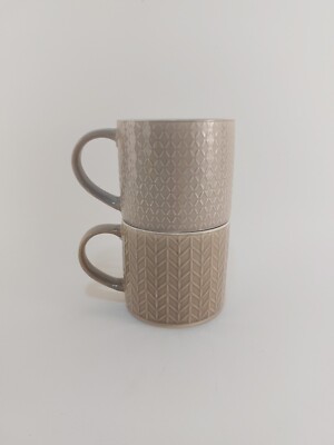 La Rochelle Stack 'Em Up mugs grey cross hatch embossed designs hold 15.5 oz.