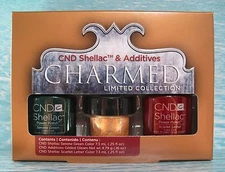 CND Shellac CHARMED SERENE GREEN & SCARLET LETTER Gel Polish Set FREE ADDITIVE