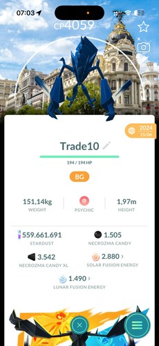 Pokémon G0 -- Shiny Necrozma bg Madrid leve 50 - 3 moves