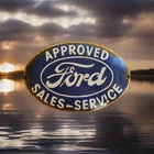 Vintage Ford Motors Porcelain Sign Approved Sales Service Detroit MI Mustang GT