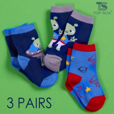 METZUYAN TOPSOX 3 Pairs Baby Boys Alien Ufo Socks Planets Size 0-6 6-12 12-18 Months NEW