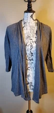 AB Studio XL Gray Open Front Cardigan Top 3/4 Sleeve Lightweight Draped Women’s