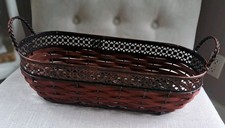 Beautiful Long Narrow Woven Wicker  Decorative METAL BASKET 16"L x6"W