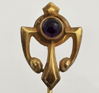 14K Gold Arts & Crafts Art Deco Amethyst Stick Pin Stickpin Antique Door Knocker