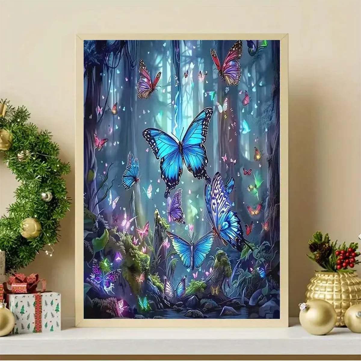 Butterfly Diamond Art Landschap Diamant Schilderij Kits voor Volwassenen, 5D Ronde Volledige Boor Crystal Art Kits voor Volwassenen Beginners, DIY Borduurwerk Edelsteen Schilderijen Ambachten voor