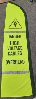 2,5m Hi Vis doppelseitige Segelflagge bedruckt GEFAHR HOCHSPANNUNGSKABEL ÜBERKOPF
