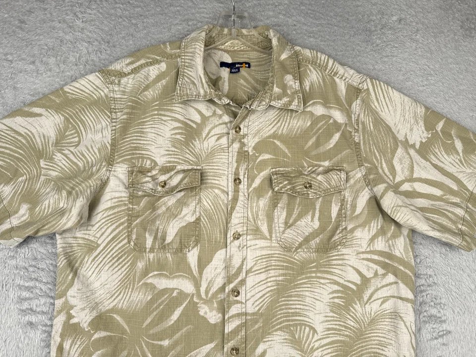 Basic Editions Hawaiian Shirt Men Large Green White Palm Leaf 100% Cotton - Image 4 of 4