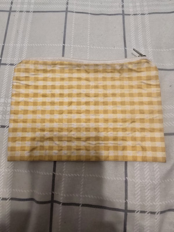 Yellow & White Gingham Fabric Makeup Bag Cosmetic Zipper Pouch