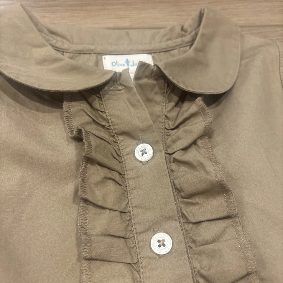 Olive Juice designer Girls Dress Size 5 Button Natural brown 100% Cotton - Image 2 of 4