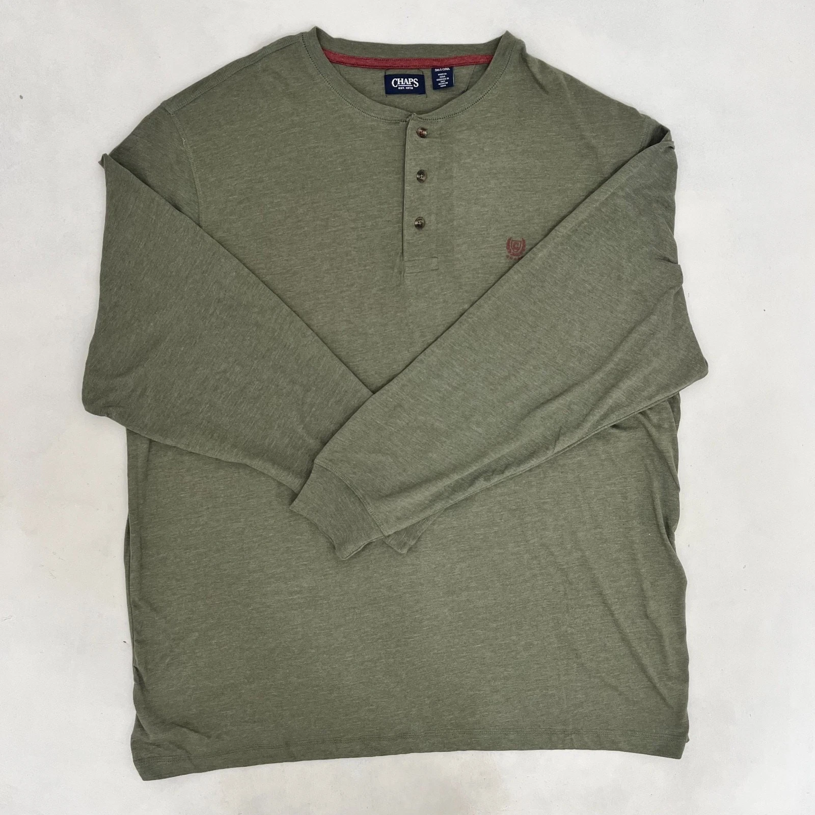 Chaps Mens Size 3XL Henley T-Shirt Deep Lichen Green Long Sleeve Pullover NWT