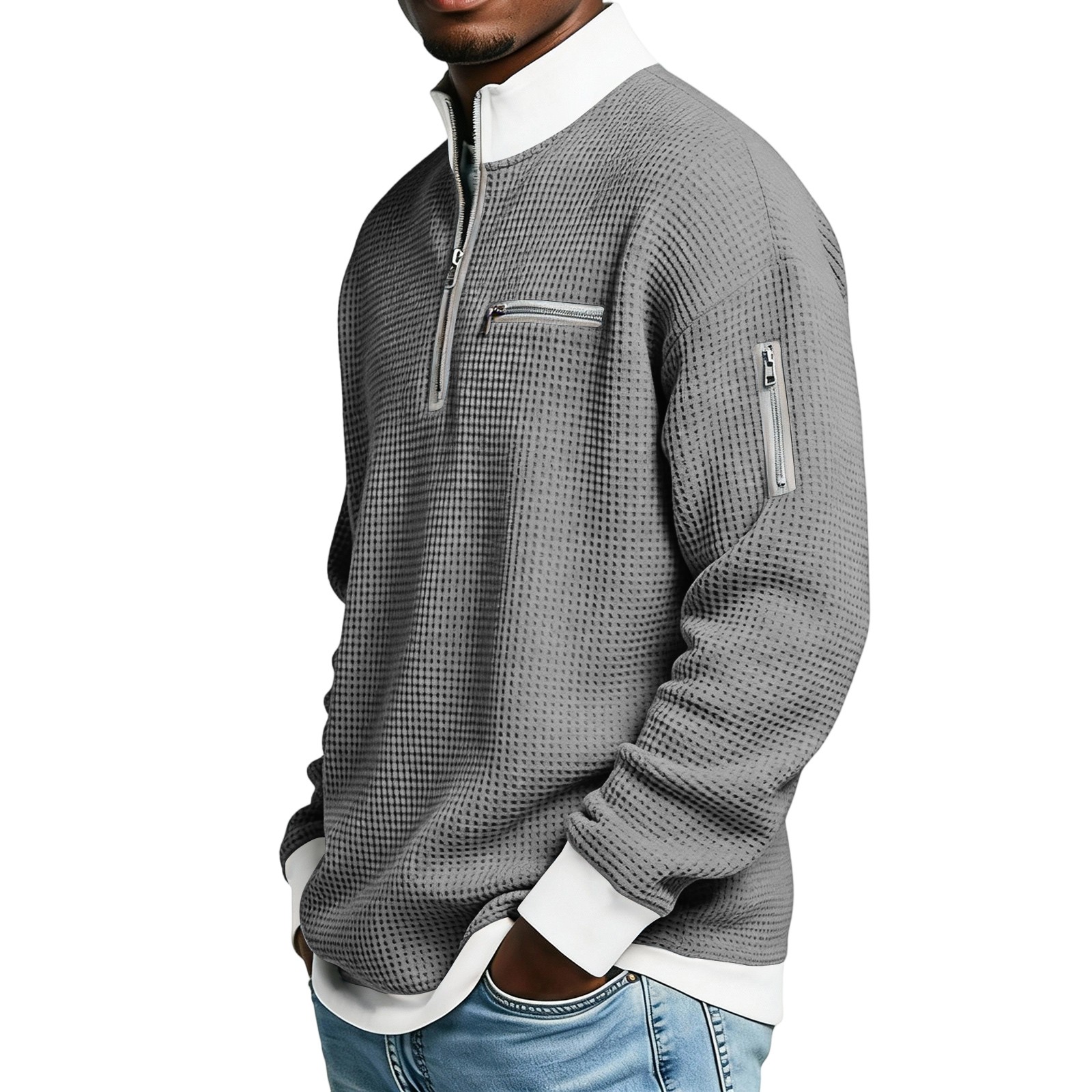 Mens Quarter Zip Pullover 1/4 Zip Casual Mock Neck Golf Sweatshirts Shirts Pocke