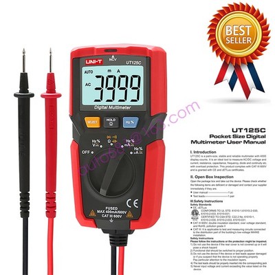 UNI-T UT125C Handheld Auto Range AC/DC Voltage Tester OHM AMP Digital Multime